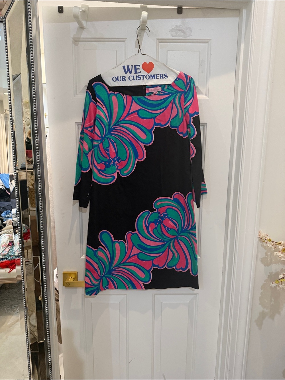 Lilly Pulitzer Black Dress with Pink & Teal Floral Swirl